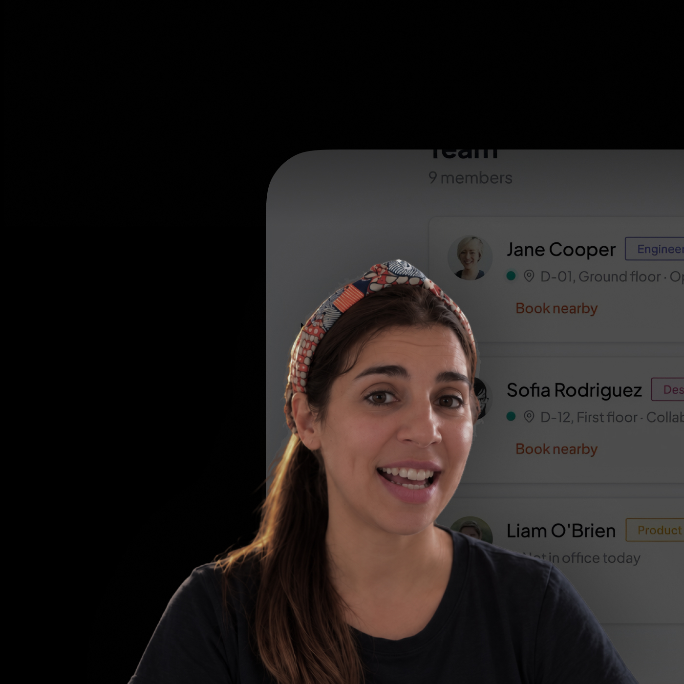 A person presenting a team directory in a training recording