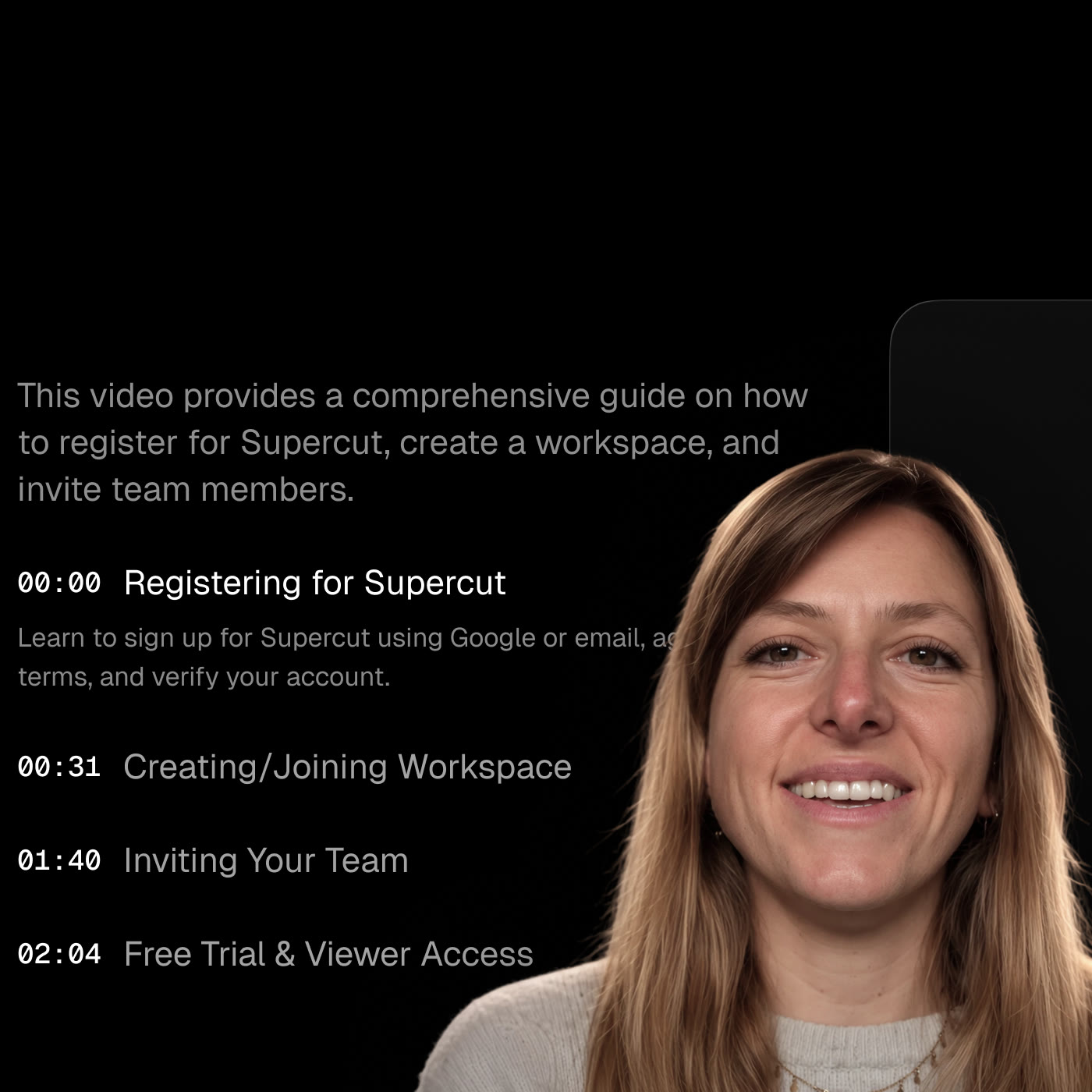 Supercut tutorial with a summary and chapters beside the player